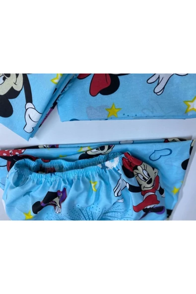 Pınar Home Mavi Dokuma Mickey Mouse Ara Boy Lastikli Çarşaf 120x200 cm 1 Adet Kapaklı Yastık Kılıfı - 2