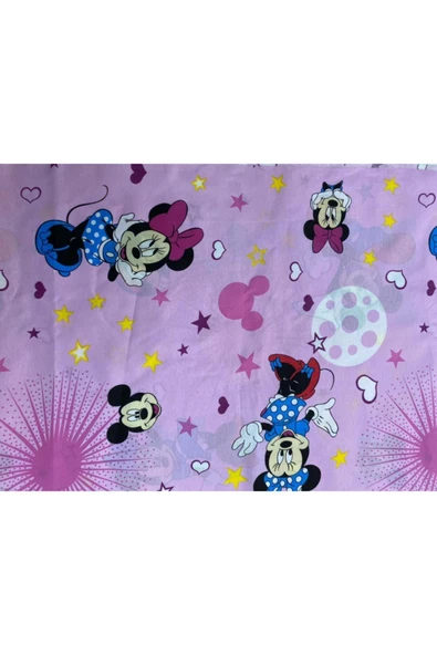 Pınar Home Pembe Dokuma Mickey Mouse Lastikli Çarşaf Ara Boy 120x200 cm 1 Adet  Yastık Kılıfı - Resim 5