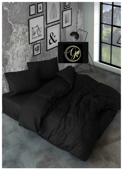 Gasel Home Ranforce Çift Kişilik Lastikli Çarşaflı Nevresim Takımı Simple Siyah