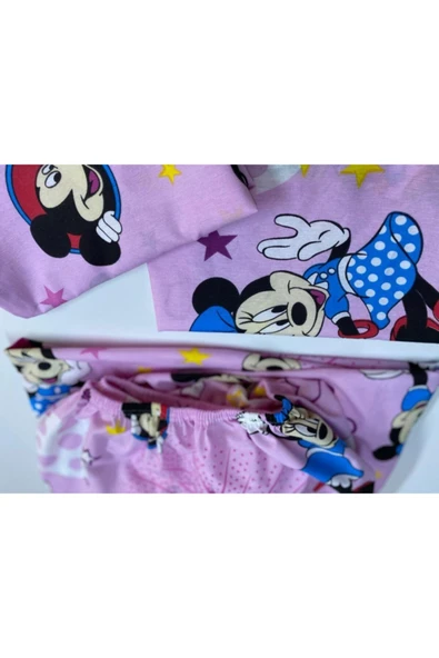 Pınar Home Pembe Dokuma Mickey Mouse Lastikli Çarşaf Ara Boy 120x200 cm 1 Adet  Yastık Kılıfı - Resim 4