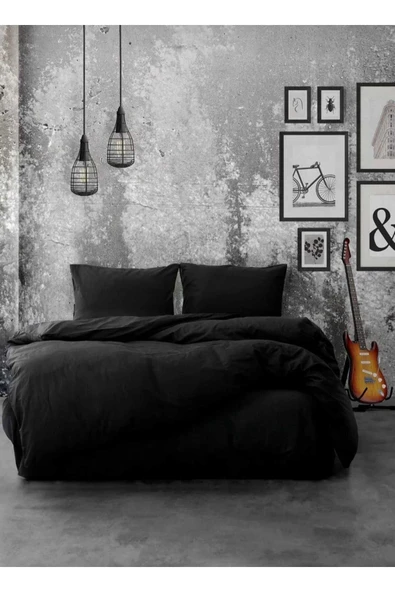 Gasel Home Ranforce Çift Kişilik Lastikli Çarşaflı Nevresim Takımı Simple Siyah - 2