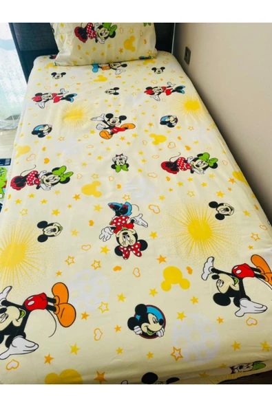 PERİ DÜNYASI mickey mause tek kişilik lastikli çarşaf takımı - Resim 3