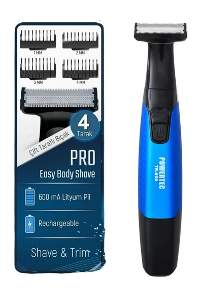 Powertec TR-650 Tahriş Karşıtı Şarjlı Epilasyon Öncesi Hassas Vücut Tıraş Makinesi Çift Bıçak