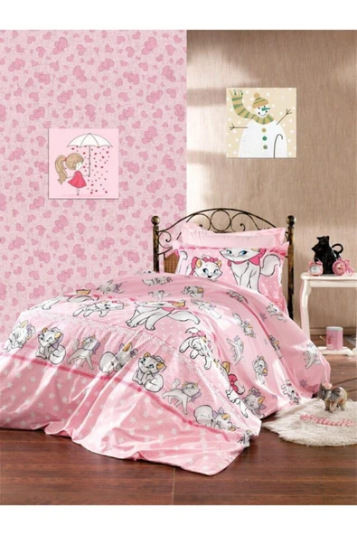 Gasel Home 120x200 Kedi Desen Tek Kişilik Lastikli Çarşaf+1 Adet Yastık Kılıfı ürün görseli