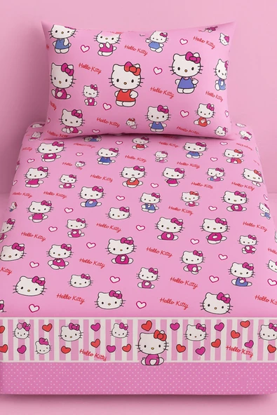 Gasel Home Hello Kitty Pamuklu Kumaş Nevresim Takımı ( Çarşafı Lastikli )