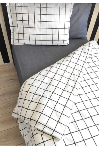 Gasel Home Çarşafı Lastikli Pamuklu Tek Kişilik Nevresim Takımı Kareli ürün görseli