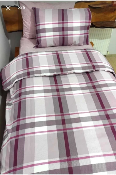 Gasel Home Ekose Desen 4 Parça Lastikli Çarşaflı Tek Kişilik (100X200 CM) Nevresim Takımı - Resim 3