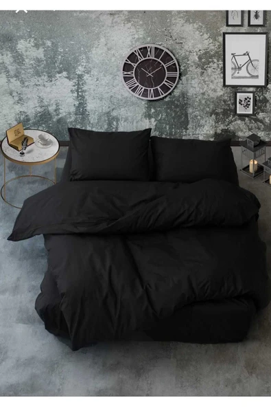 Gasel Home Ranforce Çift Kişilik Lastikli Çarşaflı Nevresim Takımı Simple Siyah - 4