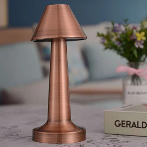 Çatı Model Bronz Renk Şarjlı Dokunmatik 3 Renkli LED Masa Lambası - Resim 5