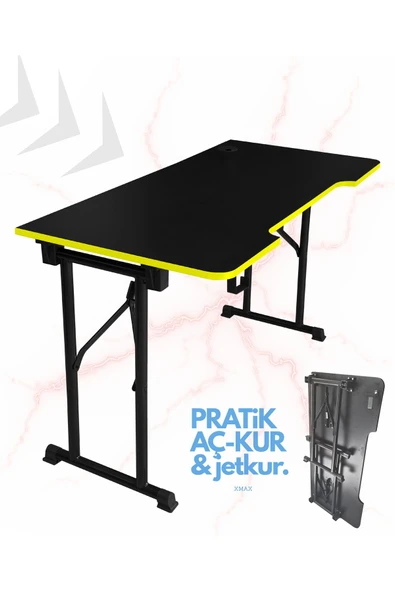 XMAX / JetKur Siyah MDF Bilgisayar Oyuncu Masası 160x70cm Sallanmaz Metal Ayaklı - Pratik Kurulum ürün görseli