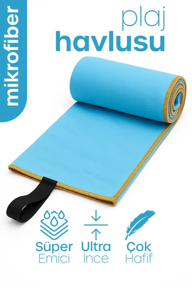 Unisex Mikrofiber Plaj Havlusu 80x130 cm Yumuşak Dokulu Deniz Banyo Sporcu Havlusu Large Boy Turkuaz - Resim 5