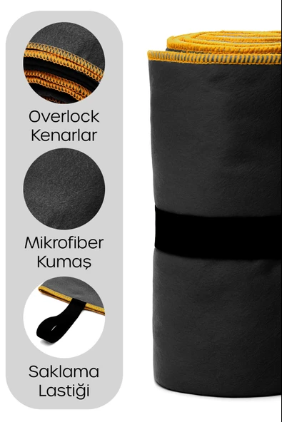 Unisex Mikrofiber Plaj Havlusu 80x130 cm Yumuşak Dokulu Deniz Banyo Sporcu Havlusu Large Boy Siyah - Resim 4