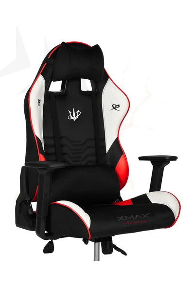 XMAX / Rio Terletmez Kısmi Derili Kadife Kumaş Kırmızı Siyah Gaming Oyuncu Koltuğu / 120 Kg Taşır - Resim 2