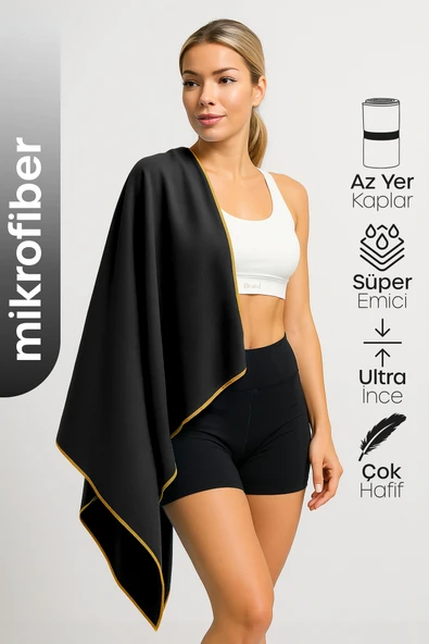 Unisex Mikrofiber Plaj Havlusu 80x130 cm Yumuşak Dokulu Deniz Banyo Sporcu Havlusu Large Boy Siyah ürün görseli