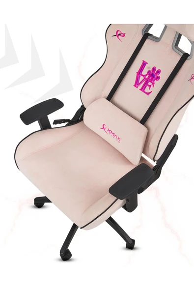XMAX / Rio Love Açık Pembe Su İtici Lüks Kadife Şönil Kumaş Oyuncu Koltuğu / 120 KG Taşıma - Resim 6