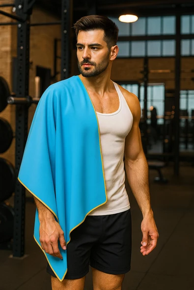 Unisex Mikrofiber Plaj Havlusu 80x130 cm Yumuşak Dokulu Deniz Banyo Sporcu Havlusu Large Boy Turkuaz - Resim 6