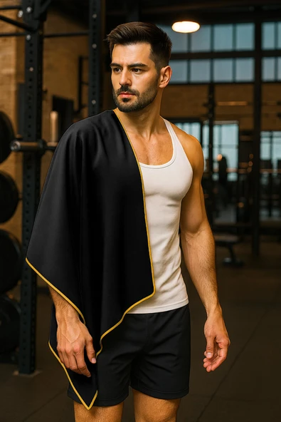 Unisex Mikrofiber Plaj Havlusu 80x130 cm Yumuşak Dokulu Deniz Banyo Sporcu Havlusu Large Boy Siyah - Resim 6