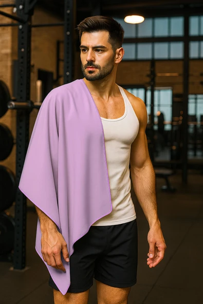 Unisex Mikrofiber Plaj Havlusu 80x130 cm Yumuşak Dokulu Deniz Banyo Sporcu Havlusu Large Boy Mor - Resim 6