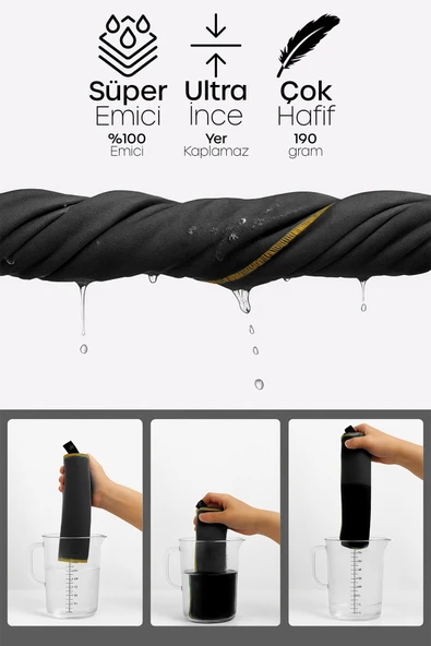 Unisex Mikrofiber Plaj Havlusu 80x130 cm Yumuşak Dokulu Deniz Banyo Sporcu Havlusu Large Boy Siyah - Resim 8