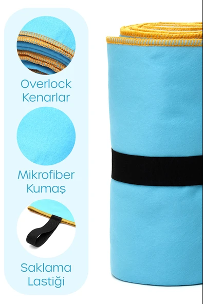 Unisex Mikrofiber Plaj Havlusu 80x130 cm Yumuşak Dokulu Deniz Banyo Sporcu Havlusu Large Boy Turkuaz - Resim 4