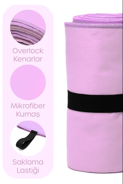 Unisex Mikrofiber Plaj Havlusu 80x130 cm Yumuşak Dokulu Deniz Banyo Sporcu Havlusu Large Boy Mor - Resim 4