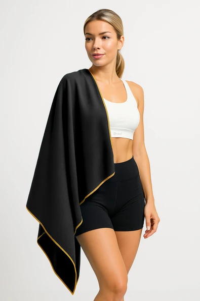 Unisex Mikrofiber Plaj Havlusu 80x130 cm Yumuşak Dokulu Deniz Banyo Sporcu Havlusu Large Boy Siyah - Resim 2