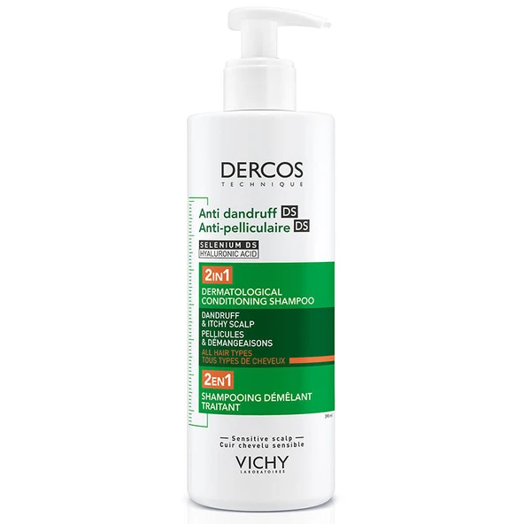 Vichy Dercos Anti Dandruff 2’si 1AradaTümSaçTipleri İçin Kepek Karşıtı Nemlendirici Şampuan 390 ml - 1