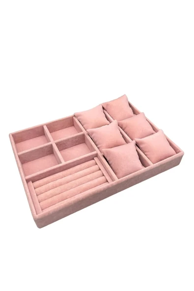 Oslo Model Süet Kaplama Pembe Renk 24/34 Cm Yastıklı Takı Sergileme Standı - Resim 3