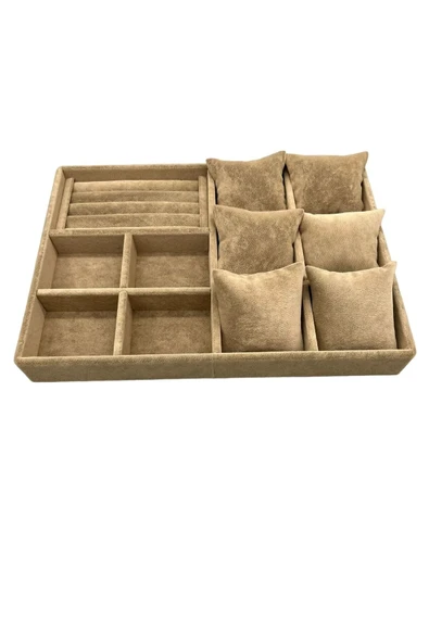 Oslo Model Süet Kaplama Sütlü kahve Renk 24/34 Cm  Yastıklı  Takı Sergileme Standı - Resim 2