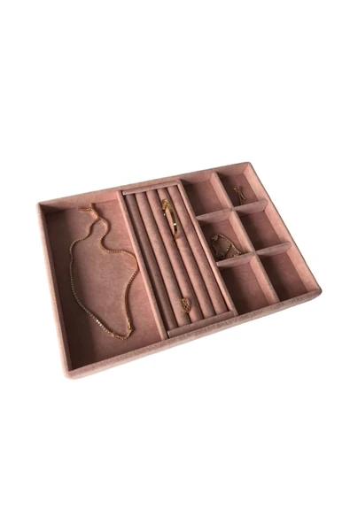 Lizbon Model Süet Kaplama Pembe Renk 24/34 Cm Takı Sergileme Standı