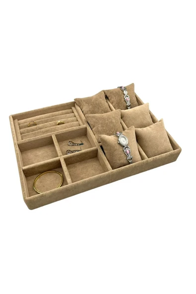 Oslo Model Süet Kaplama Sütlü kahve Renk 24/34 Cm  Yastıklı  Takı Sergileme Standı ürün görseli