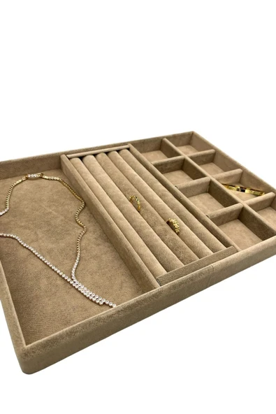 Lizbon Model Süet Kumaş Sütlü Kahve Renk 24/34 Cm Takı Sergileme Standı - Resim 3