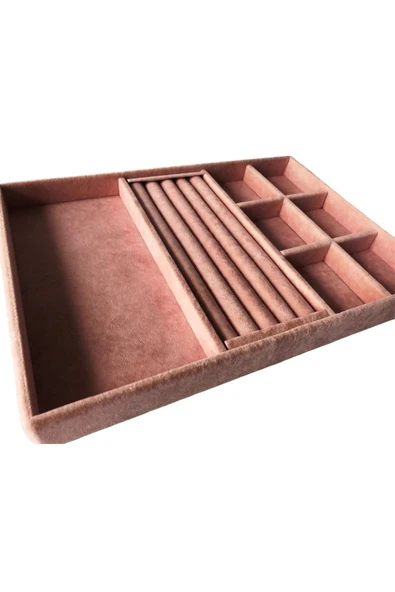 Lizbon Model Süet Kaplama Pembe Renk 24/34 Cm Takı Sergileme Standı - 2