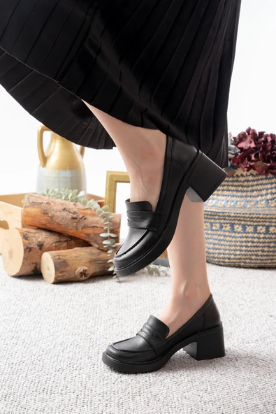 Kadın Victorya Siyah Cilt 6 cm Topuklu Lofer Ayakkabı - 2