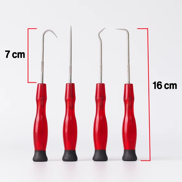 Conta Oring Çıkartma Kiti Oto Tamir Oring Seti 4 Parça Sökme Kancası Paslanmaz Çelik Ergonomik Saplı - Resim 3