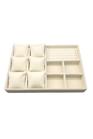 Oslo Model Süet Kaplama Krem Renk 24/34 Cm  Yastıklı Takı Sergileme Standı - 2