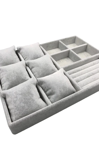 Oslo Model Süet Kaplama Gri Renk 24/34 Cm  Yastıklı Takı Sergileme Sttandı - Resim 2