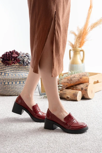 Kadın Victorya Bordo Rugan 6 cm Topuklu Lofer Ayakkabı - 5