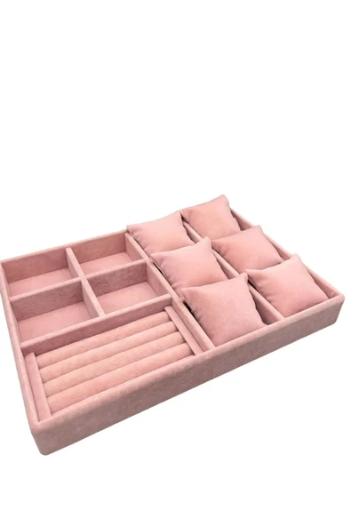 Oslo Model Süet Kaplama Pembe Renk 24/34 Cm Yastıklı Takı Sergileme Standı ürün görseli