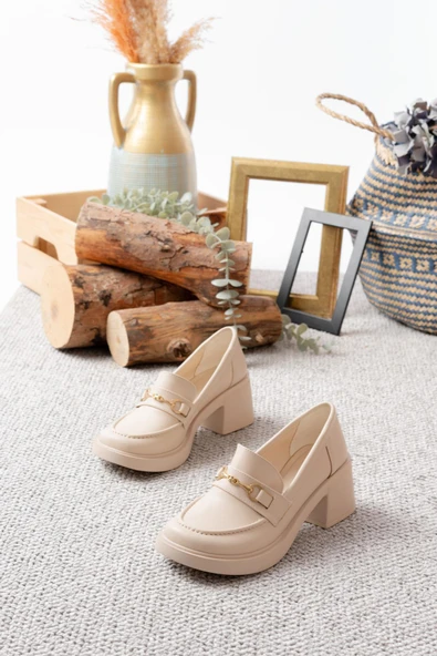 Kadın Tilda Krem Cilt İnce Toka Detaylı 6 cm Topuklu Lofer Ayakkabı - 4