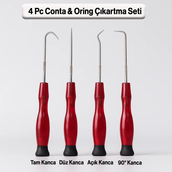 Conta Oring Çıkartma Kiti Oto Tamir Oring Seti 4 Parça Sökme Kancası Paslanmaz Çelik Ergonomik Saplı - Resim 2