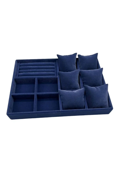 Oslo Model Süet Kaplama Lacivert Renk 24/34 Cm Yastıklı Takı Sergileme Standı - Resim 2