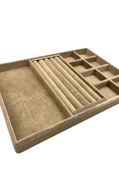 Lizbon Model Süet Kumaş Sütlü Kahve Renk 24/34 Cm Takı Sergileme Standı - Resim 4