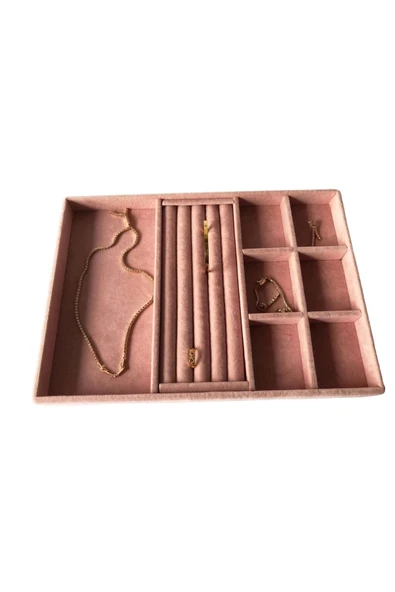 Lizbon Model Süet Kaplama Pembe Renk 24/34 Cm Takı Sergileme Standı - 4