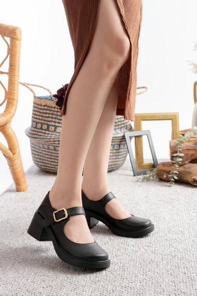 Kadın Sofya Siyah Cilt 6 cm Tek Baretli Topuklu Lofer Ayakkabı - 5