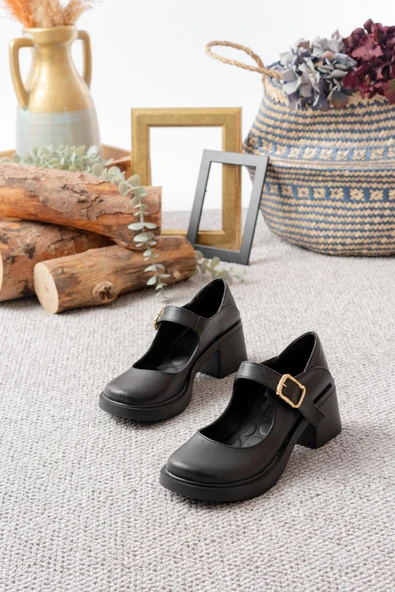 Kadın Sofya Siyah Cilt 6 cm Tek Baretli Topuklu Lofer Ayakkabı - 4