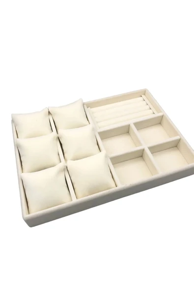 Oslo Model Süet Kaplama Krem Renk 24/34 Cm  Yastıklı Takı Sergileme Standı - 1