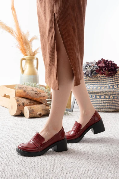Kadın Victorya Bordo Rugan 6 cm Topuklu Lofer Ayakkabı - 2