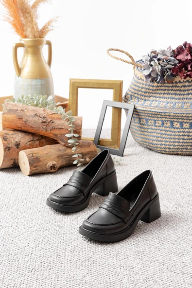 Kadın Victorya Siyah Cilt 6 cm Topuklu Lofer Ayakkabı - 5