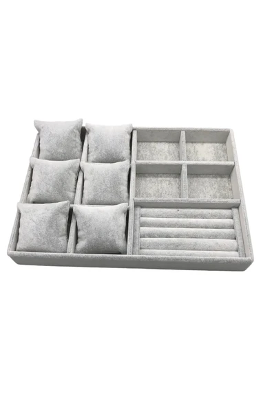 Oslo Model Süet Kaplama Gri Renk 24/34 Cm  Yastıklı Takı Sergileme Sttandı - Resim 3